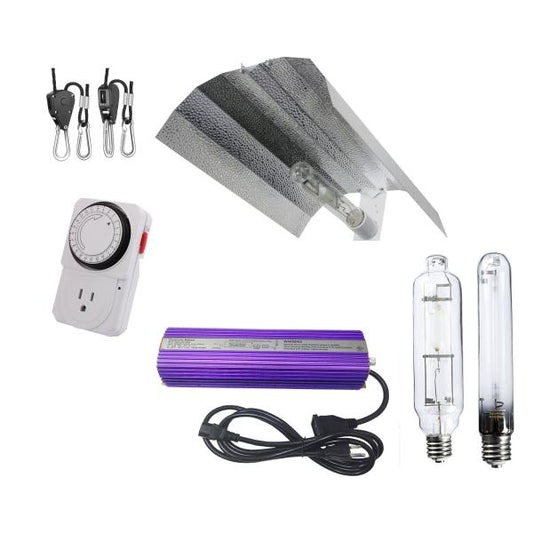 600 w Wing Reflector Grow Light Kit. Includes HPS, MH, Timer, Hanger, Reflector, Ballast