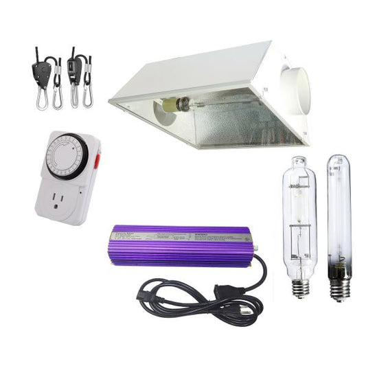 1000 w 6 in Air Cool Hood Grow Light Kit. Includes HPS, MH, Timer, Hanger, Reflector, Ballast