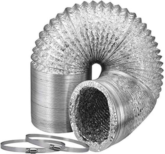 4 in, 25 ft Aluminum Ducting, Double Layers, 2 pcs Clamps included